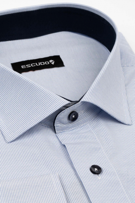 Camasa slim fit alba cu carouri bleu si lila [3]