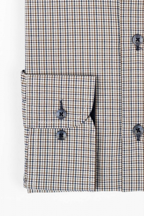 Camasa slim fit alba cu carouri bleumarin si maro [3]