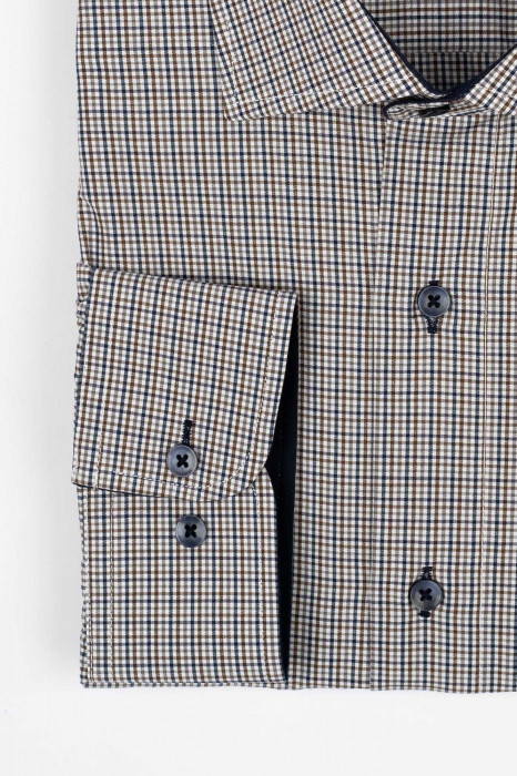 Camasa slim fit alba cu carouri bleumarin si maro 2XL [3]