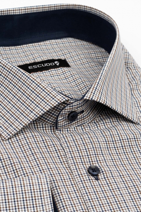 Camasa slim fit alba cu carouri bleumarin si maro 2XL [2]