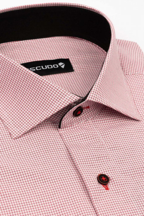 Camasa slim fit alba cu carouri roz [2]