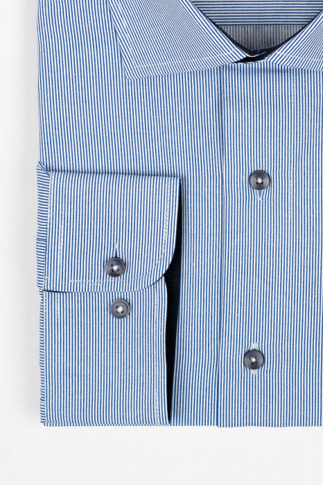 Camasa barbati slim fit alba cu dungi albastre 2XL [3]