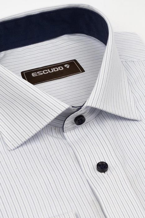 Camasa slim  fit alba cu dungi bleu si bleumarin [3]