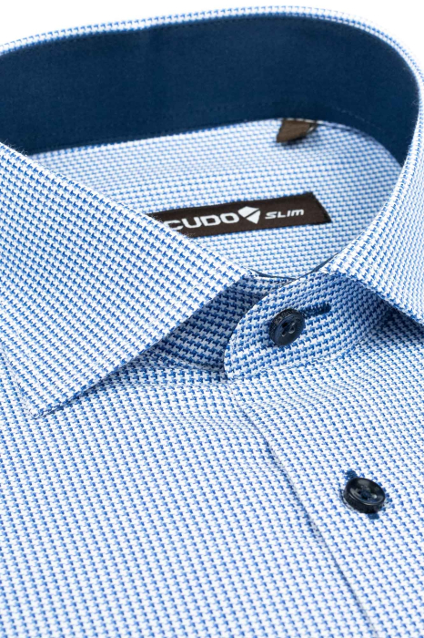 Camasa slim fit alba cu imprimeuri bleumarin [2]