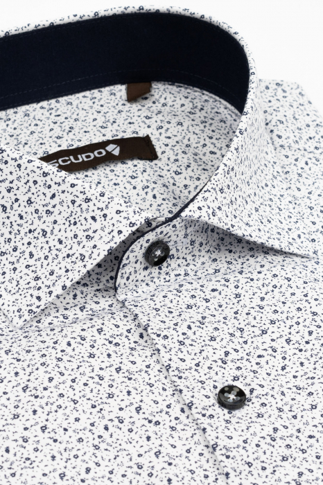 Camasa slim fit alba cu imprimeuri bleumarin mici [2]