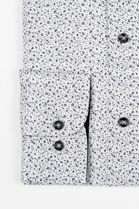 Camasa slim fit alba cu imprimeuri bleumarin mici [3]