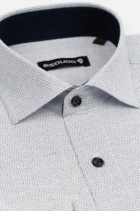 Camasa slim fit alba cu imprimeuri bleumarin si negre [3]