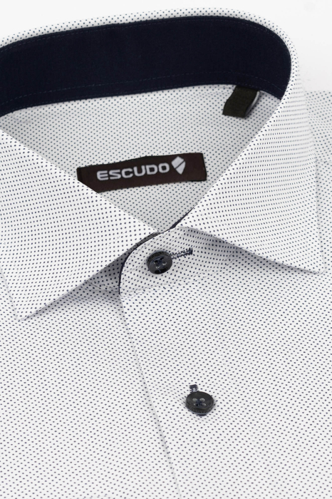 Camasa slim fit alba cu picouri bleumarin [2]