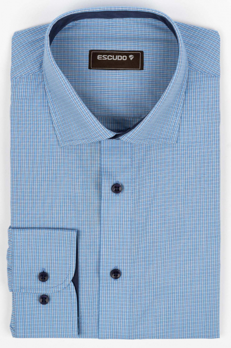 Camasa slim fit bleu cu carouri albe si bleumarin 2XL [1]