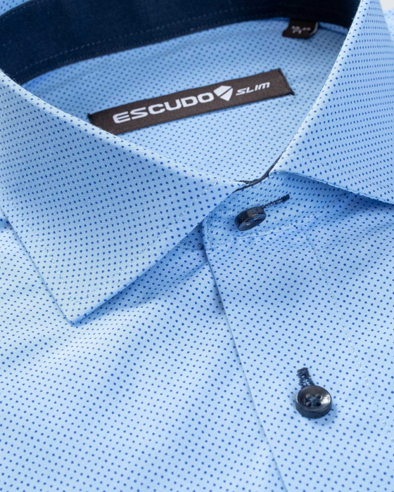 Camasa slim fit bleu cu imprimeuri si nasturi asortati [3]