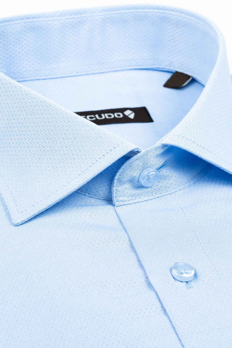 Camasa slim fit bleu cu model in tesatura [3]