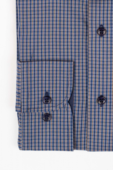 Camasa slim fit  bleumarin cu caro maro si alb [2]