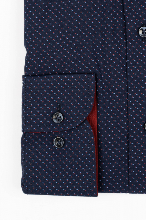 Camasa slim fit bleumarin cu imprimeu bleu si rosu [2]