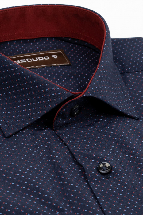 Camasa slim fit bleumarin cu imprimeu bleu si rosu TALL [3]