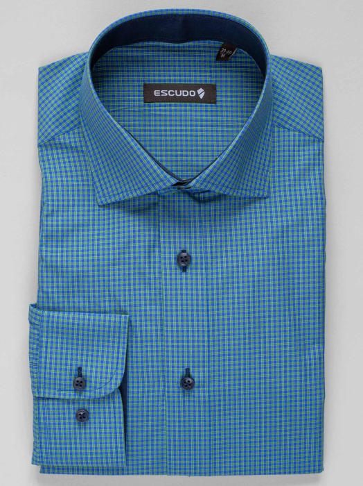Camasa slim fit cu caro bleumarin si verde [3]