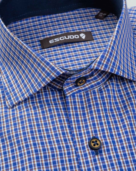 Camasa slim fit cu carouri albastre si maro [2]