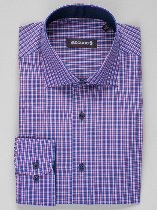 Camasa slim fit cu carouri rosii si albastre [3]