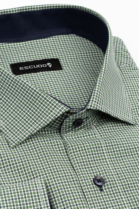 Camasa slim fit alba cu carouri verzi 2XL [3]