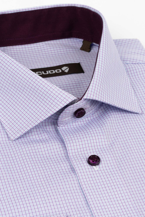 Camasa slim mov cu carouri albe si bleu [2]