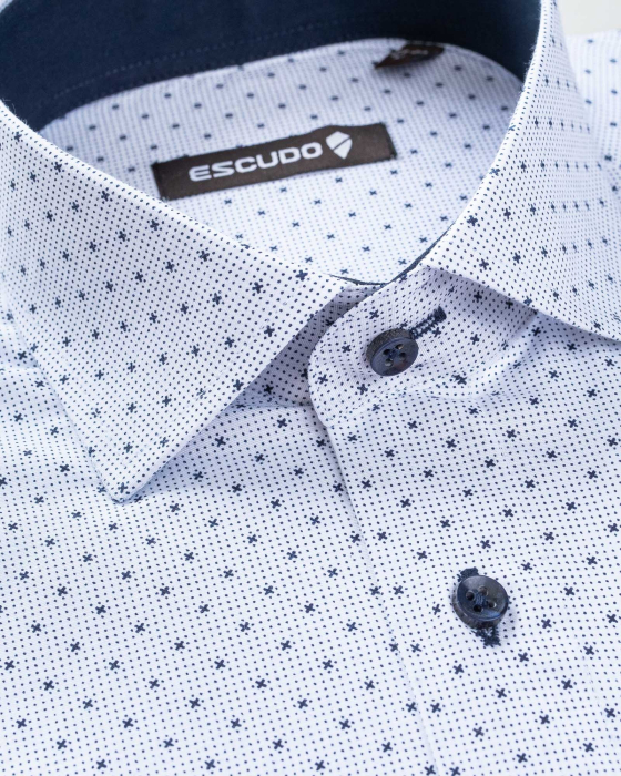Camasa strech alba cu imprimeu slim fit [2]