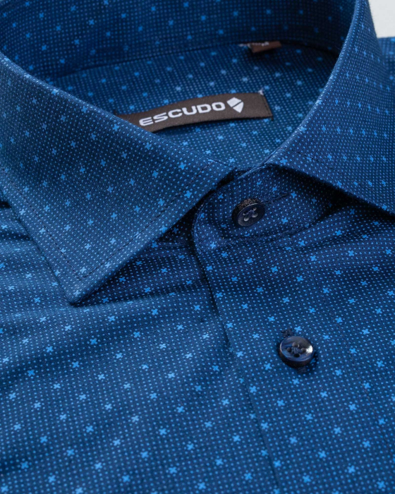 Camasa strech bleumarin slim fit cu imprimeuri [2]