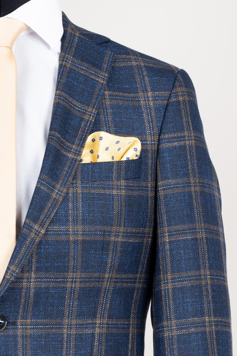 Costum albastru slim fit cu carouri maro [3]