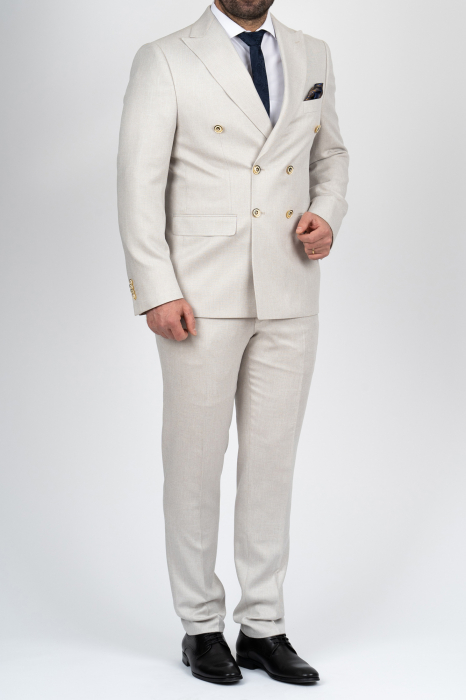 Costum barbati bej-deschis slim fit cu doua randuri de nasturi [2]