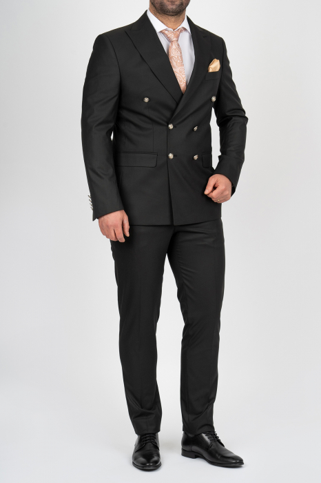 Costum barbati negru slim fit cu doua randuri de nasturi [2]