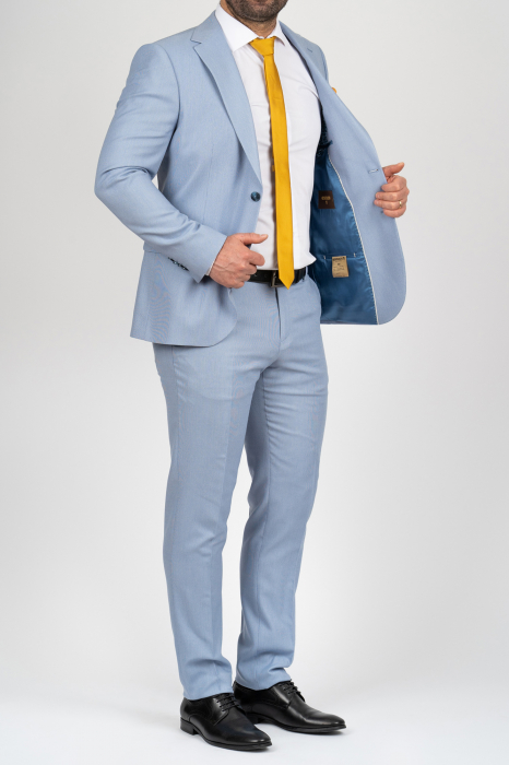 Costum barbati bleu-pepit slim fit [3]