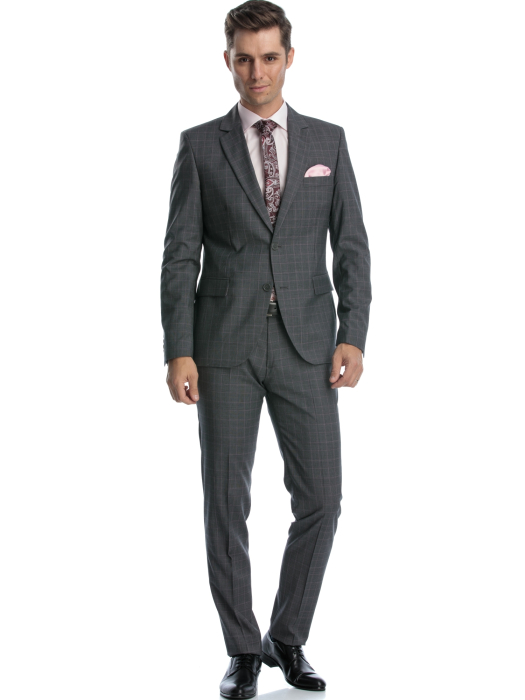 Costum barbati gri cu carouri roz [3]