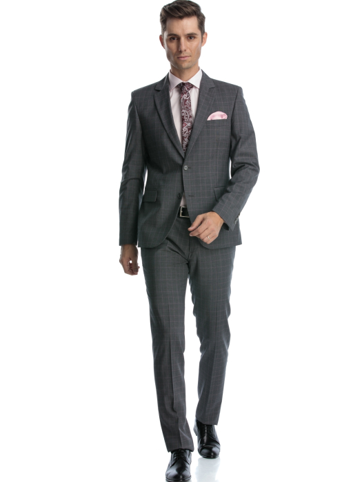 Costum barbati gri cu carouri roz [2]