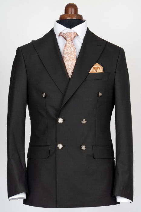Costum barbati negru slim fit cu doua randuri de nasturi [5]