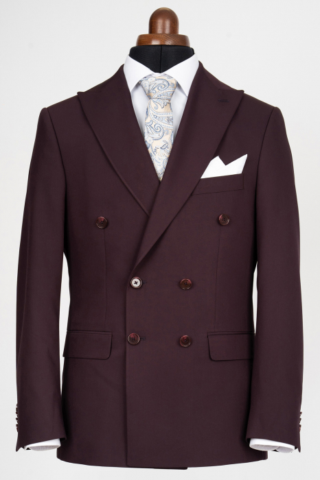 Costum barbati slim fit visiniu inchis cu doua randuri de nasturi [2]