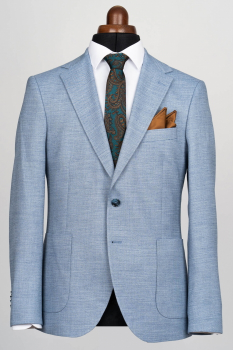 Costum barbati slim fit bleu-pepit cu buzunare aplicate [2]