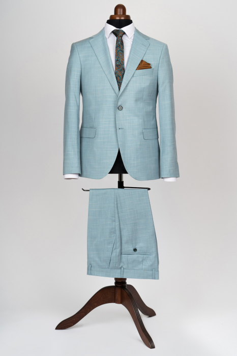 Costum barbati turcoaz deschis slim fit [4]