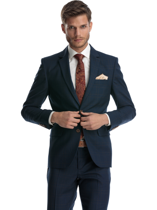Costum business bleumarin cu carouri maro [2]