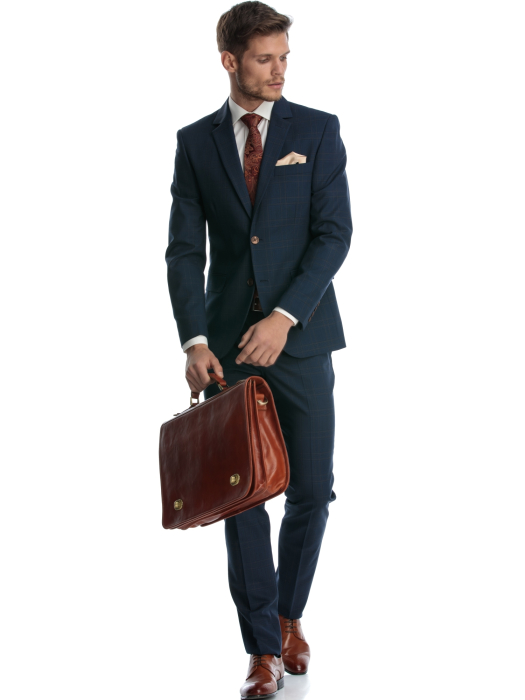 Costum business bleumarin cu carouri maro [3]