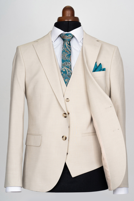 Costum cu vesta barbati slim fit bej-deschis [4]