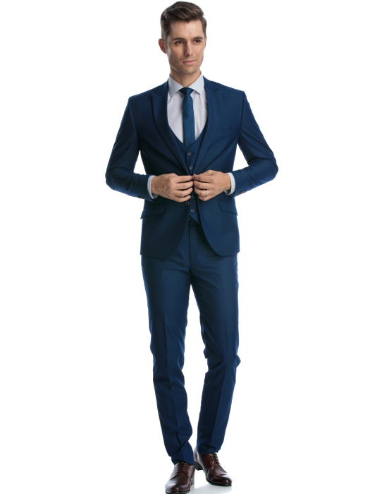 Costum cu vesta slim fit albastru pepit [3]