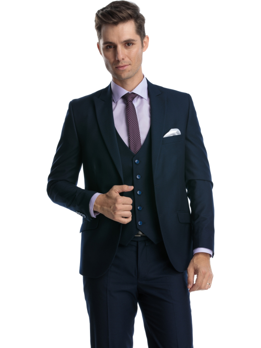 Costum cu vesta slim fit bleumarin pepit [2]