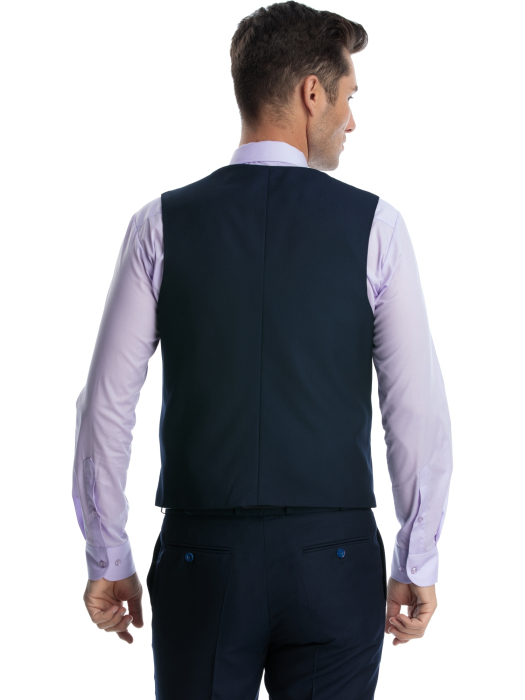 Costum cu vesta slim fit bleumarin pepit [5]