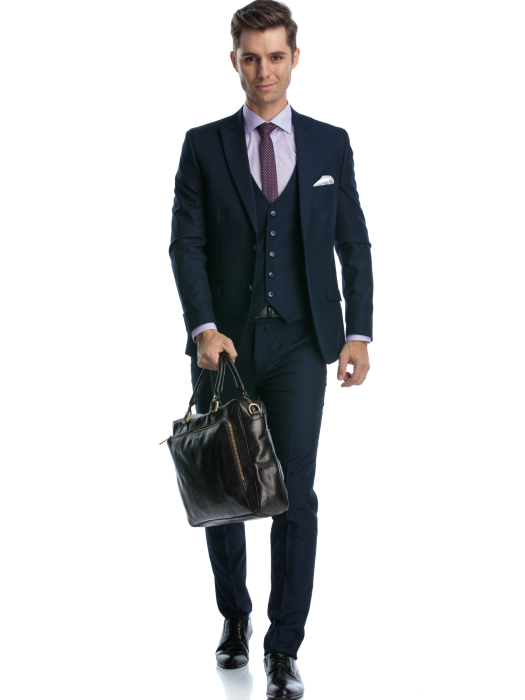 Costum cu vesta slim fit bleumarin pepit [3]