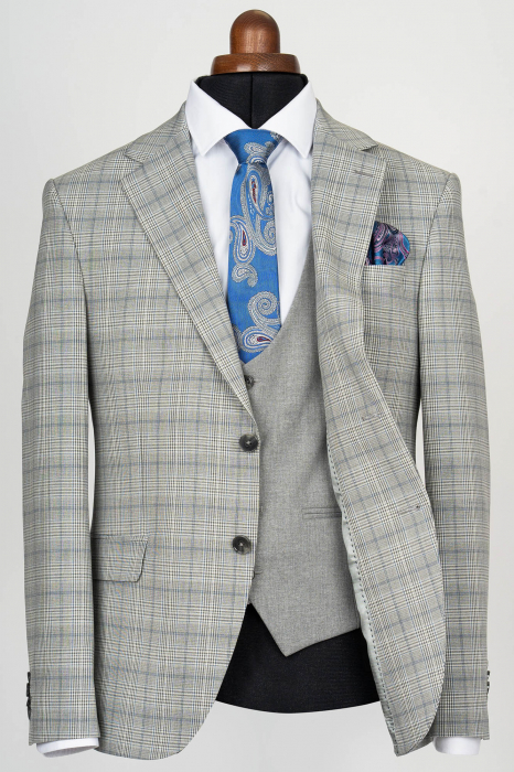 Costum cu vesta slim fit gri-bleu caro [3]