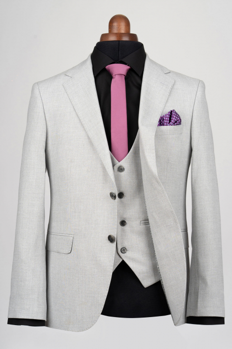 Costum cu vesta slim fit gri-deschis [4]
