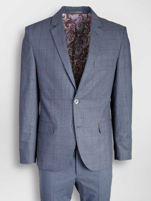 Costum gri cu carouri visinii slim fit [3]