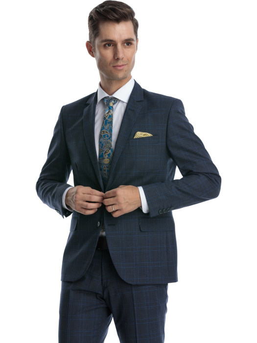 Costum lana bleumarin slim fit cu caro [2]