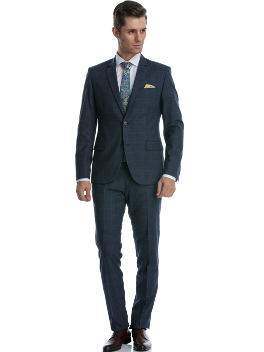Costum lana bleumarin slim fit cu caro [3]