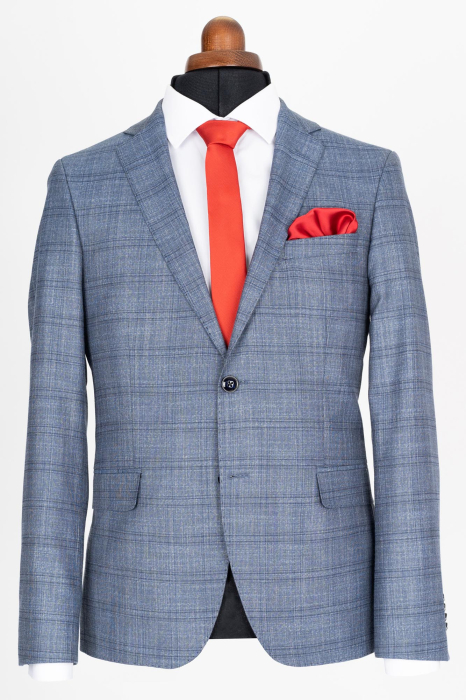 Costum barbati slim fit  albastru-caro [3]