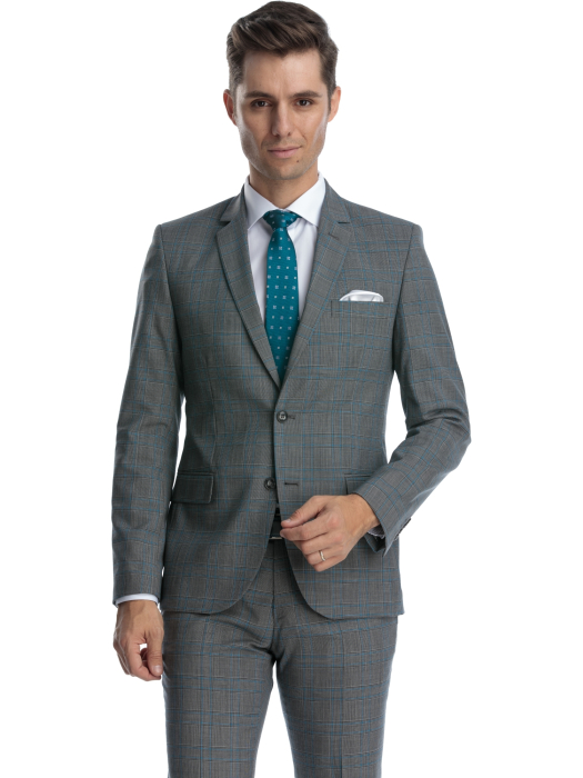 Costum slim fit gri cu caro turcoaz [2]