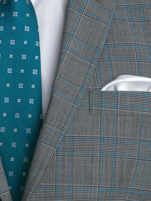 Costum slim fit gri cu caro turcoaz [4]